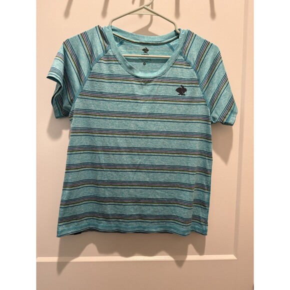 Run In Rabbit Womens S Teal Blue Striped EZ Tee Tshirt Top Shirt Short Sleeve - Picture 1 of 4